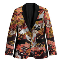 Japanese Hawaiian Crane Blazer Yellow Ochre Tapa Patchwork Pattern LT9 Unisex Yellow - Polynesian Pride