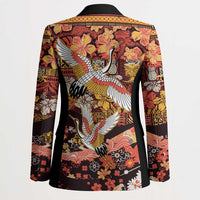 Japanese Hawaiian Crane Blazer Yellow Ochre Tapa Patchwork Pattern LT9 - Polynesian Pride
