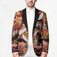 Japanese Hawaiian Crane Blazer Yellow Ochre Tapa Patchwork Pattern LT9 - Polynesian Pride