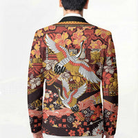Japanese Hawaiian Crane Blazer Yellow Ochre Tapa Patchwork Pattern LT9 - Polynesian Pride