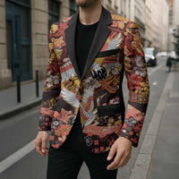 Japanese Hawaiian Crane Blazer Yellow Ochre Tapa Patchwork Pattern LT9 - Polynesian Pride