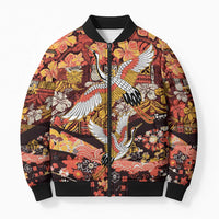 Japanese Hawaiian Crane Bomber Puffer Jacket Yellow Ochre Tapa Patchwork Pattern LT9 Unisex Yellow - Polynesian Pride
