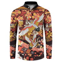 Japanese Hawaiian Crane Button Sweatshirt Yellow Ochre Tapa Patchwork Pattern LT9 Yellow - Polynesian Pride