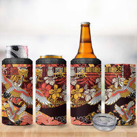 Japanese Hawaiian Crane 4 in 1 Can Cooler Tumbler Yellow Ochre Tapa Patchwork Pattern LT9 - Polynesian Pride