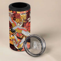 Japanese Hawaiian Crane 4 in 1 Can Cooler Tumbler Yellow Ochre Tapa Patchwork Pattern LT9 - Polynesian Pride