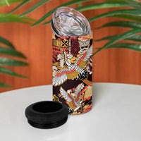 Japanese Hawaiian Crane 4 in 1 Can Cooler Tumbler Yellow Ochre Tapa Patchwork Pattern LT9 - Polynesian Pride