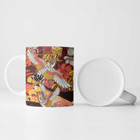 Japanese Hawaiian Crane Ceramic Mug Yellow Ochre Tapa Patchwork Pattern LT9 - Polynesian Pride