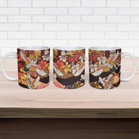 Japanese Hawaiian Crane Ceramic Mug Yellow Ochre Tapa Patchwork Pattern LT9 - Polynesian Pride