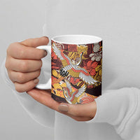 Japanese Hawaiian Crane Ceramic Mug Yellow Ochre Tapa Patchwork Pattern LT9 - Polynesian Pride