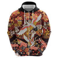 Japanese Hawaiian Crane Hoodie Yellow Ochre Tapa Patchwork Pattern LT9 - Polynesian Pride