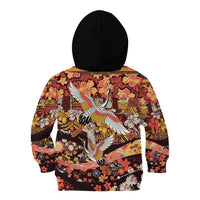 Japanese Hawaiian Crane Kid Hoodie Yellow Ochre Tapa Patchwork Pattern LT9 - Polynesian Pride
