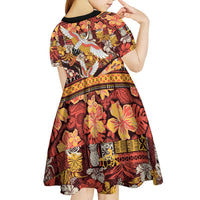 Japanese Hawaiian Crane Kid Short Sleeve Dress Yellow Ochre Tapa Patchwork Pattern LT9 - Polynesian Pride