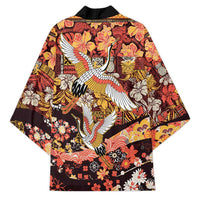 Japanese Hawaiian Crane Kimono Yellow Ochre Tapa Patchwork Pattern