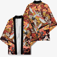 Japanese Hawaiian Crane Kimono Yellow Ochre Tapa Patchwork Pattern