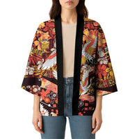 Japanese Hawaiian Crane Kimono Yellow Ochre Tapa Patchwork Pattern