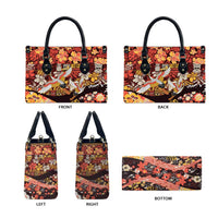 Japanese Hawaiian Crane Leather Bag Yellow Ochre Tapa Patchwork Pattern LT9 - Polynesian Pride