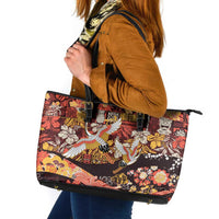 Japanese Hawaiian Crane Leather Tote Bag Yellow Ochre Tapa Patchwork Pattern LT9 Yellow - Polynesian Pride