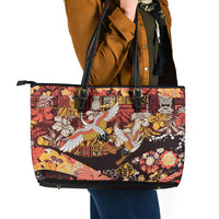 Japanese Hawaiian Crane Leather Tote Bag Yellow Ochre Tapa Patchwork Pattern LT9 - Polynesian Pride