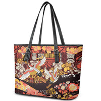 Japanese Hawaiian Crane Leather Tote Bag Yellow Ochre Tapa Patchwork Pattern LT9 - Polynesian Pride