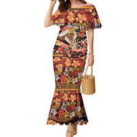 Japanese Hawaiian Crane Mermaid Dress Yellow Ochre Tapa Patchwork Pattern LT9 Women Yellow - Polynesian Pride