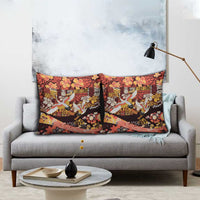 Japanese Hawaiian Crane Pillow Cover Yellow Ochre Tapa Patchwork Pattern LT9 - Polynesian Pride