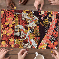 Japanese Hawaiian Crane Puzzle Yellow Ochre Tapa Patchwork Pattern LT9 - Polynesian Pride