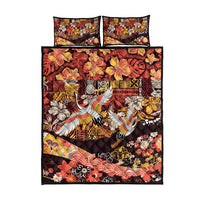 Japanese Hawaiian Crane Quilt Bed Set Yellow Ochre Tapa Patchwork Pattern LT9 - Polynesian Pride