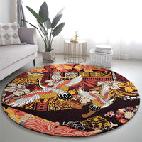 Japanese Hawaiian Crane Round Carpet Yellow Ochre Tapa Patchwork Pattern LT9 - Polynesian Pride