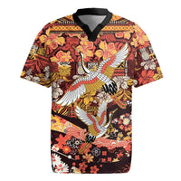 Japanese Hawaiian Crane Rugby Jersey Yellow Ochre Tapa Patchwork Pattern LT9 Yellow - Polynesian Pride