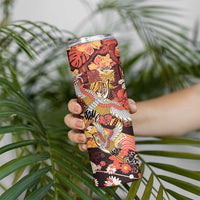 Japanese Hawaiian Crane Skinny Tumbler Yellow Ochre Tapa Patchwork Pattern LT9 - Polynesian Pride