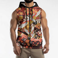Japanese Hawaiian Crane Sleeveless Zip Hoodie Yellow Ochre Tapa Patchwork Pattern LT9 - Polynesian Pride