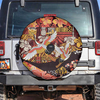 Japanese Hawaiian Crane Spare Tire Cover Yellow Ochre Tapa Patchwork Pattern LT9 Yellow - Polynesian Pride