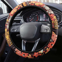 Japanese Hawaiian Crane Steering Wheel Cover Yellow Ochre Tapa Patchwork Pattern LT9 - Polynesian Pride
