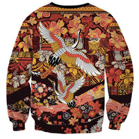 Japanese Hawaiian Crane Sweatshirt Yellow Ochre Tapa Patchwork Pattern LT9 - Polynesian Pride