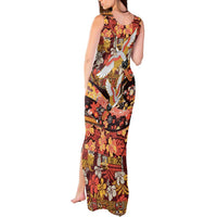 Japanese Hawaiian Crane Tank Maxi Dress Yellow Ochre Tapa Patchwork Pattern LT9 - Polynesian Pride