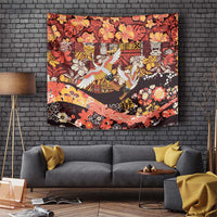 Japanese Hawaiian Crane Tapestry Yellow Ochre Tapa Patchwork Pattern LT9 Yellow - Polynesian Pride