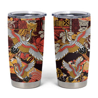 Japanese Hawaiian Crane Tumbler Cup Yellow Ochre Tapa Patchwork Pattern LT9 Yellow - Polynesian Pride