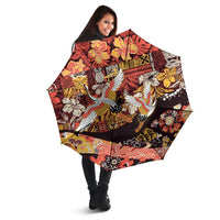 Japanese Hawaiian Crane Umbrella Yellow Ochre Tapa Patchwork Pattern LT9 - Polynesian Pride