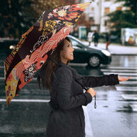 Japanese Hawaiian Crane Umbrella Yellow Ochre Tapa Patchwork Pattern LT9 - Polynesian Pride