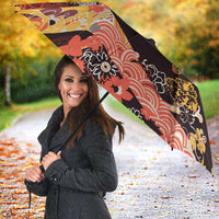 Japanese Hawaiian Crane Umbrella Yellow Ochre Tapa Patchwork Pattern LT9 - Polynesian Pride