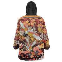 Japanese Hawaiian Crane Wearable Blanket Hoodie Yellow Ochre Tapa Patchwork Pattern LT9 - Polynesian Pride