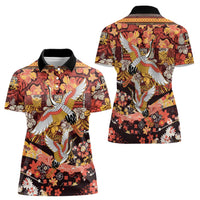Japanese Hawaiian Crane Women Polo Shirt Yellow Ochre Tapa Patchwork Pattern LT9 - Polynesian Pride