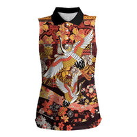 Japanese Hawaiian Crane Women Sleeveless Polo Shirt Yellow Ochre Tapa Patchwork Pattern LT9 Female Yellow - Polynesian Pride