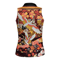 Japanese Hawaiian Crane Women Sleeveless Polo Shirt Yellow Ochre Tapa Patchwork Pattern LT9 - Polynesian Pride