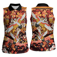 Japanese Hawaiian Crane Women Sleeveless Polo Shirt Yellow Ochre Tapa Patchwork Pattern LT9 - Polynesian Pride