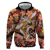 Japanese Hawaiian Crane Zip Hoodie Yellow Ochre Tapa Patchwork Pattern LT9 Pullover Hoodie Yellow - Polynesian Pride