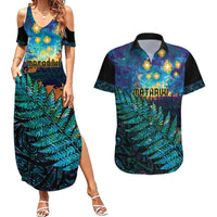 Matariki Te Tau Hou Maori Couples Matching Summer Maxi Dress and Hawaiian Shirt New Zealand Silver Fern Night Starry Sky LT9 Black - Polynesian Pride