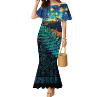 Matariki Te Tau Hou Maori Mermaid Dress New Zealand Silver Fern Night Starry Sky LT9 Women Black - Polynesian Pride