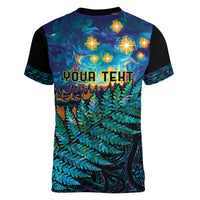 Matariki Te Tau Hou Maori Women V-Neck T-Shirt New Zealand Silver Fern Night Starry Sky