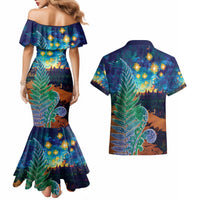 Personalised New Zealand Matariki Art Star Couples Matching Mermaid Dress and Hawaiian Shirt Koru Fern Night Starry Sky LT9 - Polynesian Pride